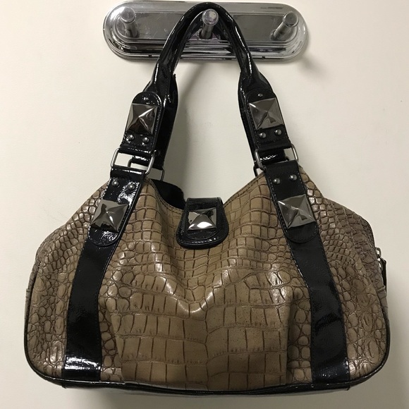 Nice Tan Reptile Textured Black Shine Accent Bag! - Picture 1 of 15